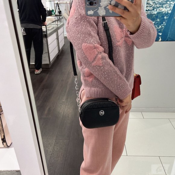 NWT MICHAEL KORS JET SET GLAM SMALL OVAL CROSSBODY BLACK MK - Picture 7 of 7